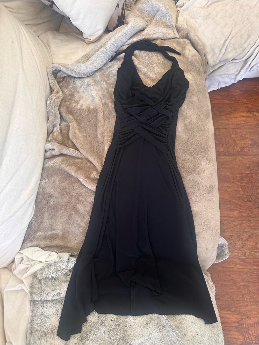 Vintage black halter neck midi dress